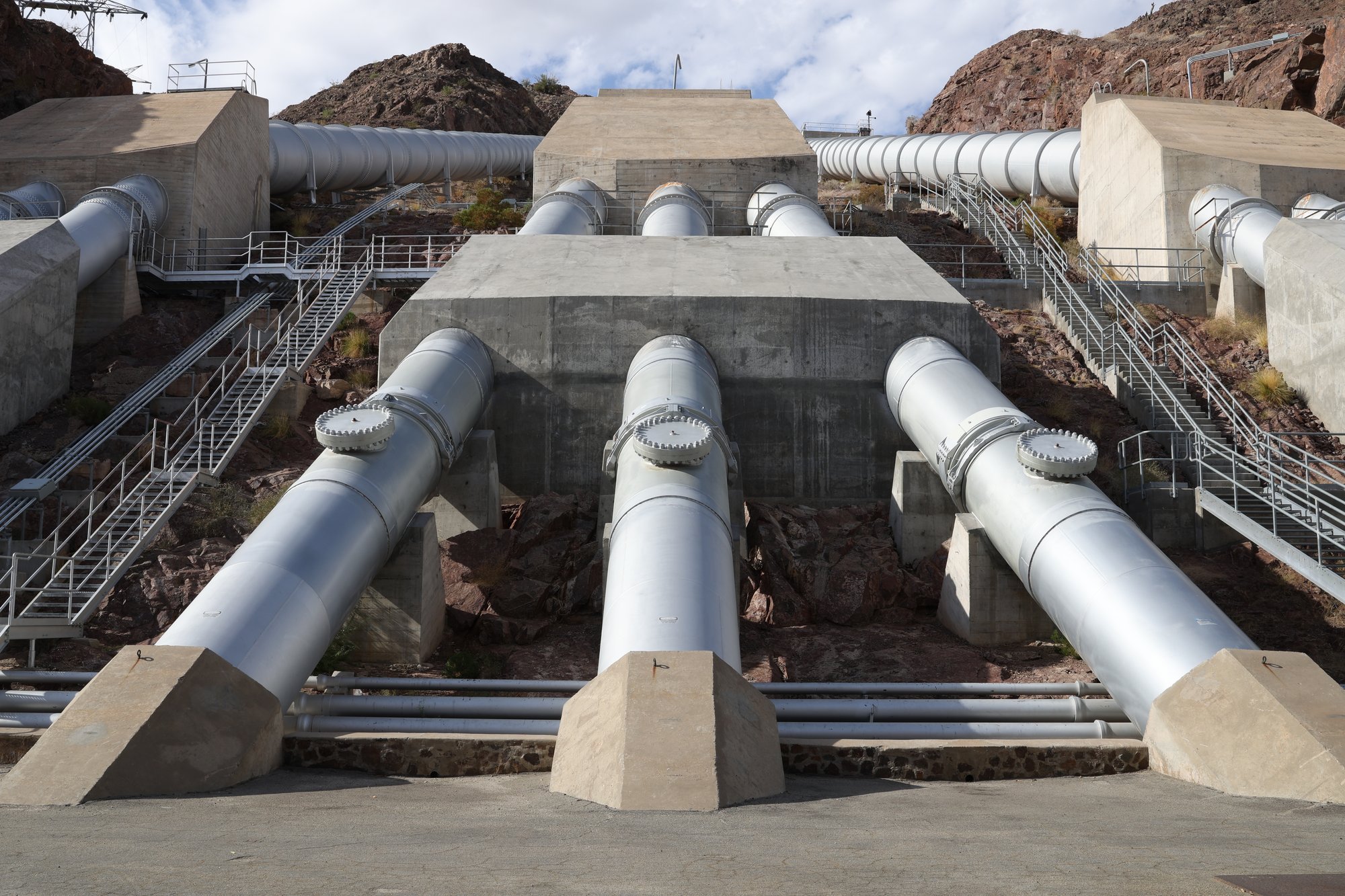 Three of nine pump discharges at Whitsett Intake Pumping Plant